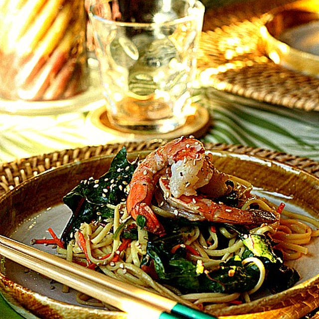 Asian Sesame Noodle with Shrimp & Chard