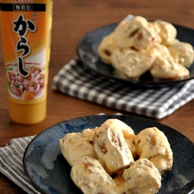 時短簡単節約おかず【ねりからしが味の決め手♪ちくわとえびのからしマヨ】