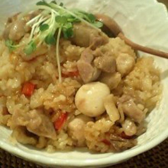 ポルチーニでおこわ的なもの＋豆板醤ドレッシング＝うましっ！