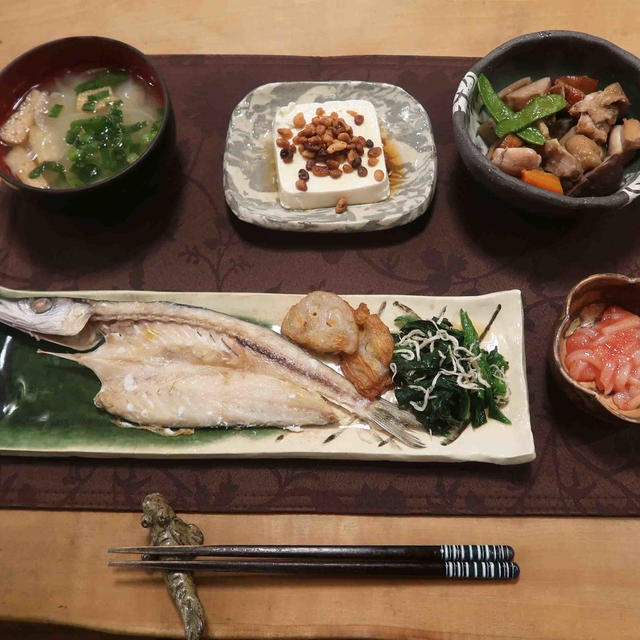 かますの開き・筑前煮の晩ご飯と　ヤマアジサイの花♪