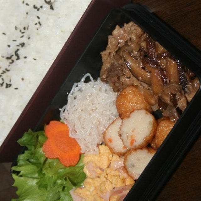 8月1日　　豚肉と椎茸の甘辛炒め弁当（練習）