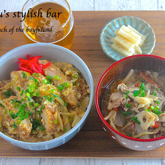 お惣菜をリメイク！5分で楽ラク♡彼ランチ『カツ丼と豚汁のボリューム定食』