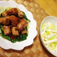 ごぼうロールのソテー 青梗菜添え&白菜とリンゴのサラダ