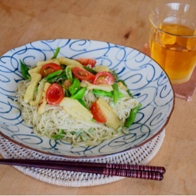 お家のバジルでジェノバ風ペーストのそうめん