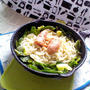 キャベツのアヒージョ炒め焼きうどん明太載せ