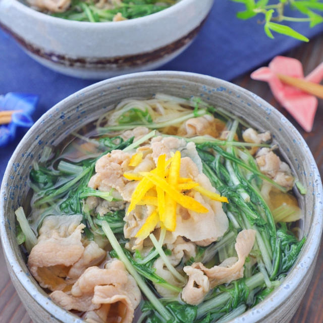 ランチに簡単 豚バラ肉と水菜の柚子にゅうめん By まこりんとペン子さん レシピブログ 料理ブログのレシピ満載