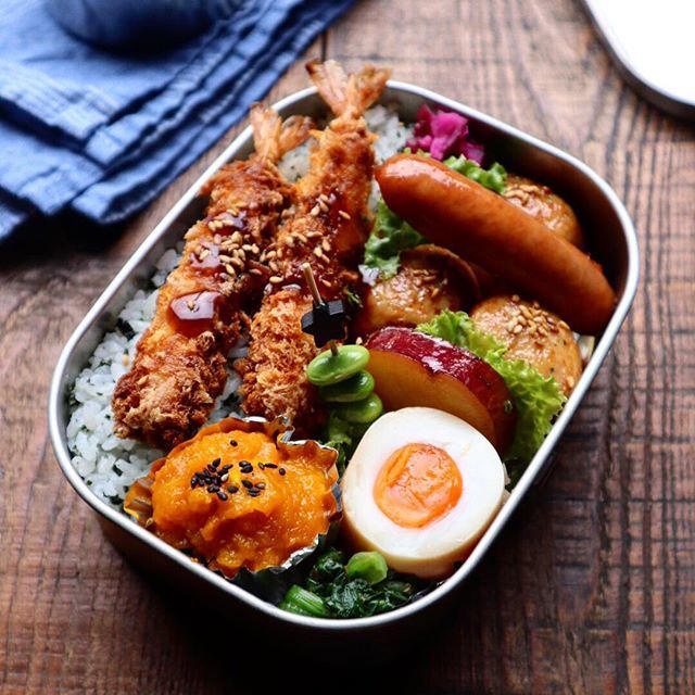 海老フライ&鶏つくね弁当♡【#お弁当#のっけ弁】