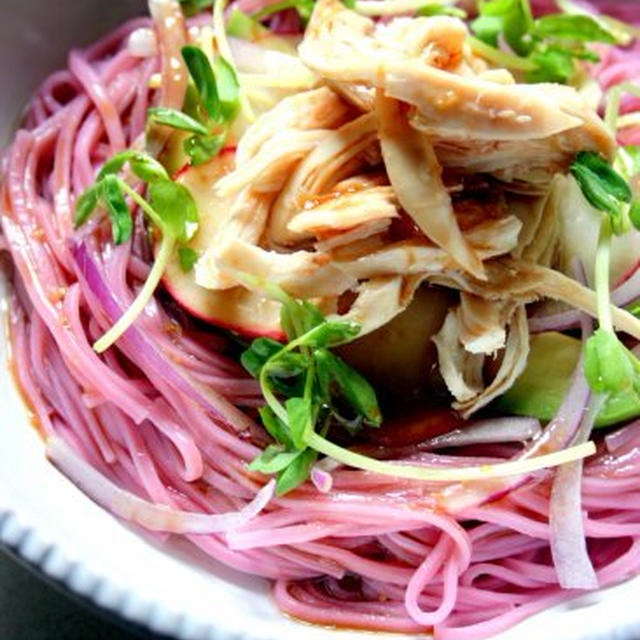 Ume (Japanese Plum) Soba Noodle Salad with Wasabi Dressing梅そばサラダとわさびドレッシング