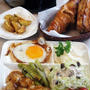 ◆簡単な朝ご飯セット【帆立のオイルソテー／目玉焼き／揚げポテト他と　市販のパンです♪】