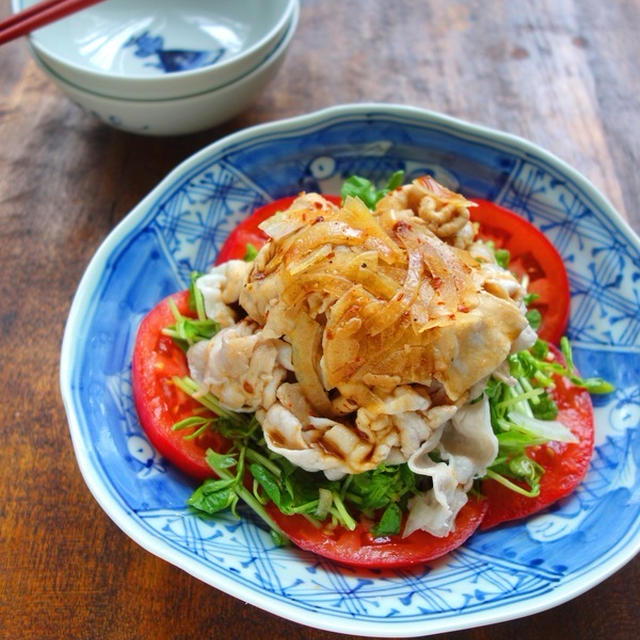 フーディストノート掲載☆豆苗とトマトの豚しゃぶサラダ【#豆苗　#ビールがすすむ】