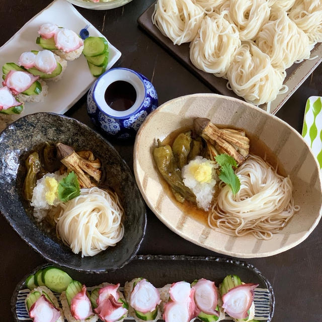 ほったらかし茄子入り冷や麦が旨い〜