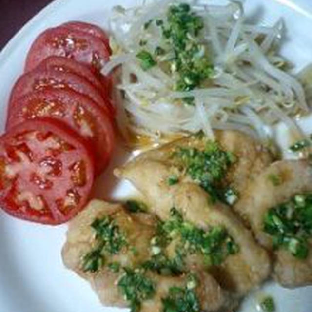 鶏の唐揚げ　薬味醤油＆コーンポタージュスープ