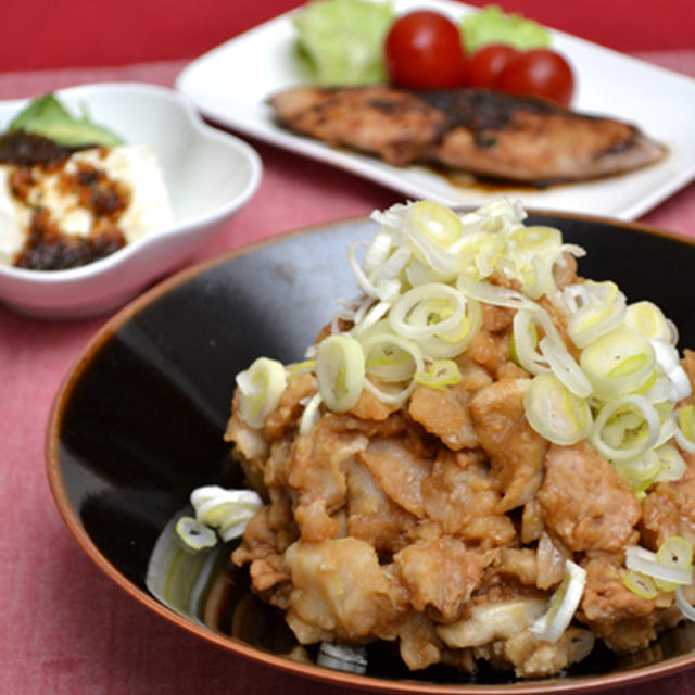 甘辛豚和え里芋マッシュ。ノンオイル黒糖大葉ドレッシング冷奴。の晩ご飯。