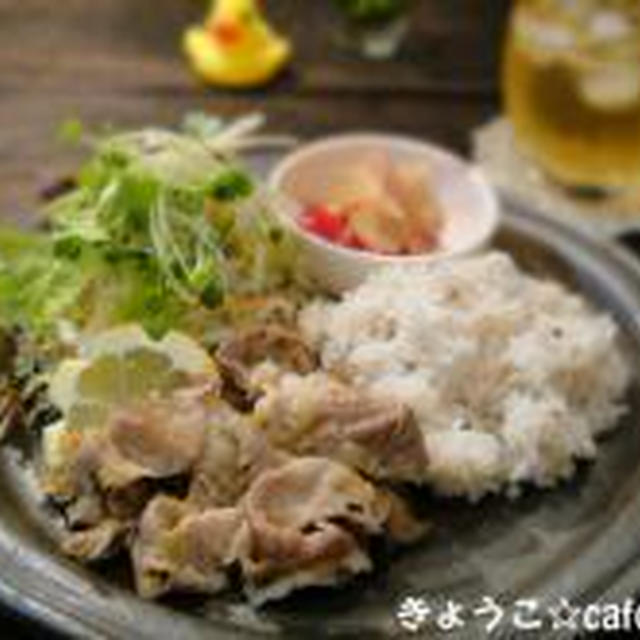 カフェ飯★豚肉のネギ塩ダレランチセット
