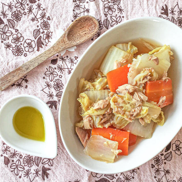 【レシピ】オリーブオイル香る♪白菜とツナのうま煮【時短・便秘改善】