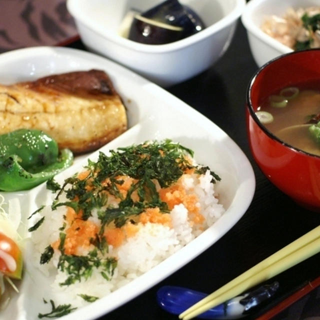 【一人晩ご飯　明太コッコ磯海苔ご飯と焼きサバ定食】／菜園西瓜と南瓜のご紹介です。