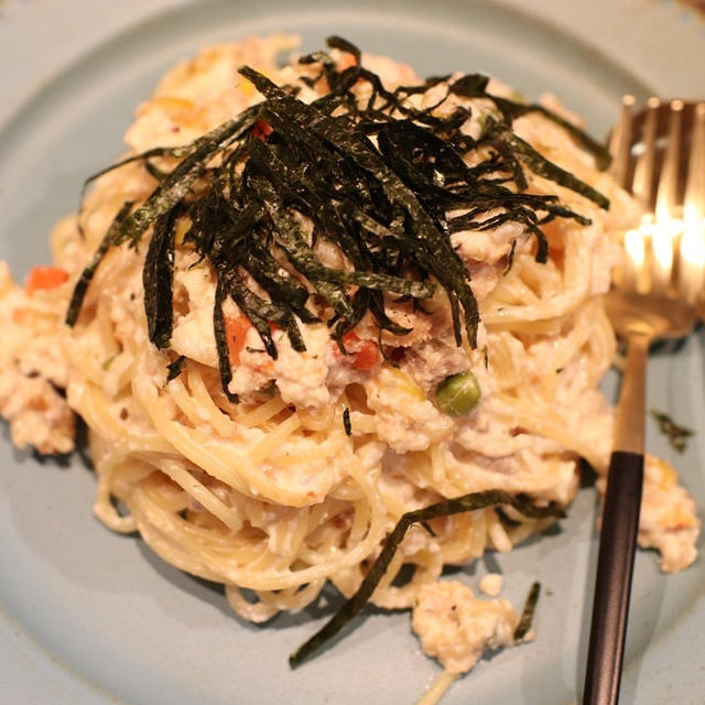 牛乳大量消費の我が家たらこ＆カッテージチーズのクリームパスタ作りました