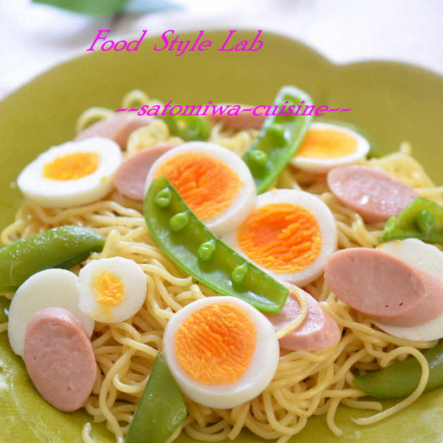 春らしく♪スナップえんどうとゆで卵の洋風塩やきそば☆