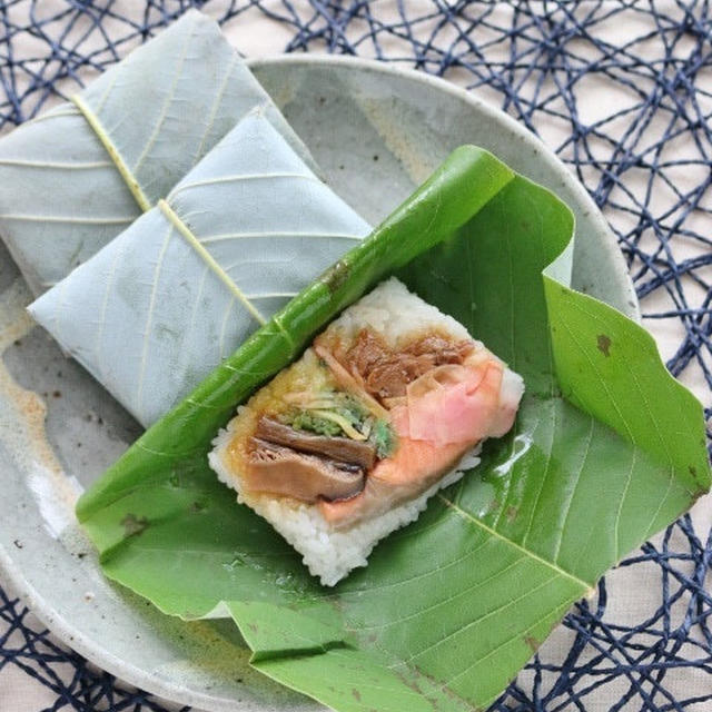 朴葉寿司とカツオの塩タタキ