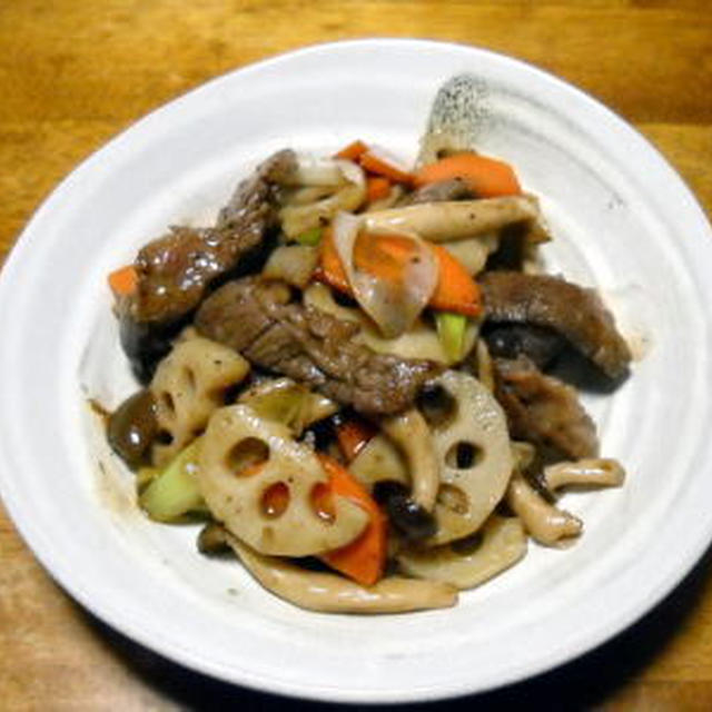 れんこんと牛肉のオイスターソース炒め