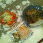 "貝類のお刺身・牛肩ロースの野菜炒め”の夕ご飯と冷たい雨です