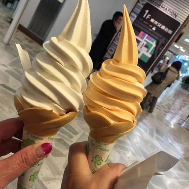 北海道どさんこプラザのアイスクリームとほっけ燻製