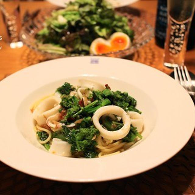 パスタ番長の『ヤリイカと菜の花のスパゲッティ』な夜。