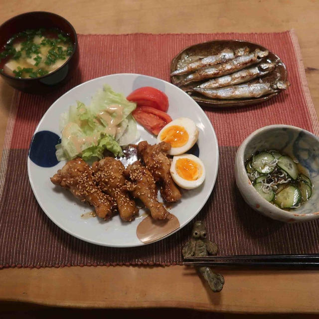 手羽元のさっぱり甘辛煮の晩ご飯と　