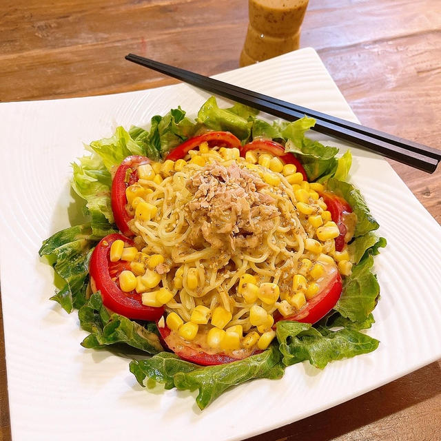 中間テスト期間中のおやつはラーメンサラダです！！