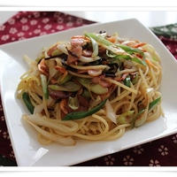味付けいらずの長ネギと桜エビのパスタ