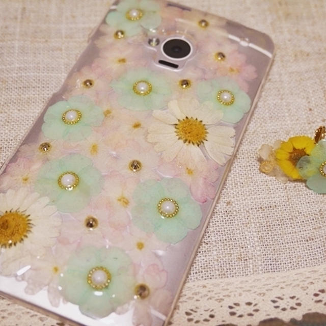 押し花×パールなスマホケース☆