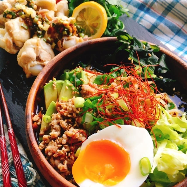 もやしの味噌ラーメン風と手羽元のネギソース