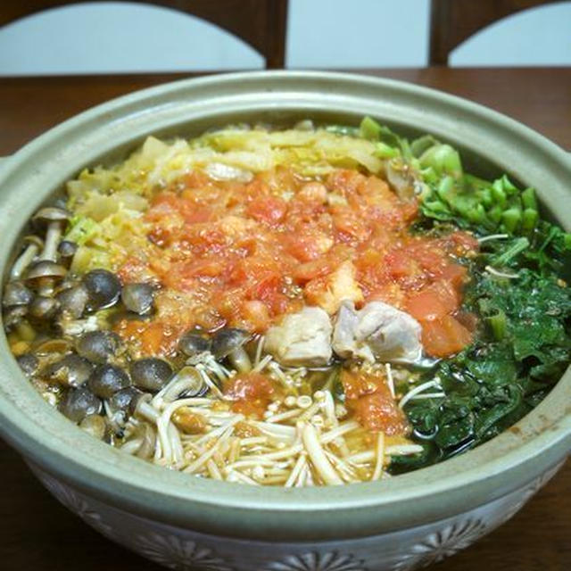 鶏肉と小松菜のフレッシュトマト鍋♪