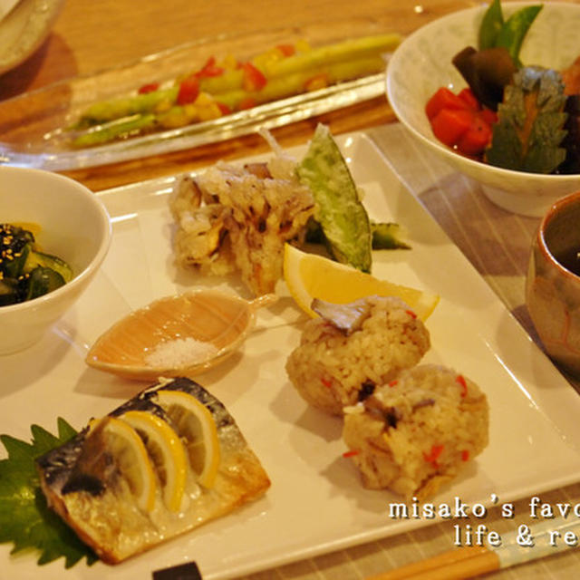 四角豆とまいたけの天ぷらでワンプレートのお夕食