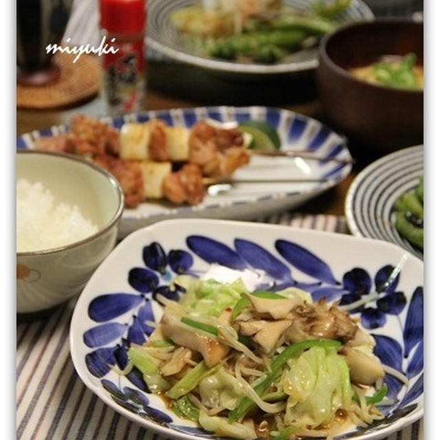 ヘルシー＊きのことキャベツの中華炒め　焼きとり定食