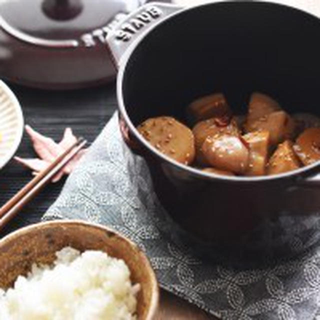 【STAUB・無水レシピ】里芋と玉こんにゃくの甘辛煮