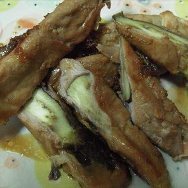 ナスの豚肉巻き・生姜風味