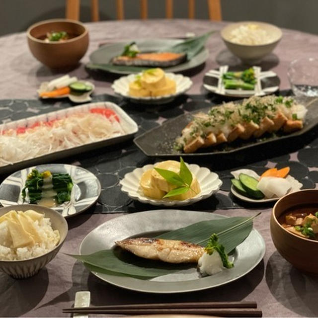 筍ごはんと、魚久の粕漬けの夜ごはん　と、夜ちゅーる
