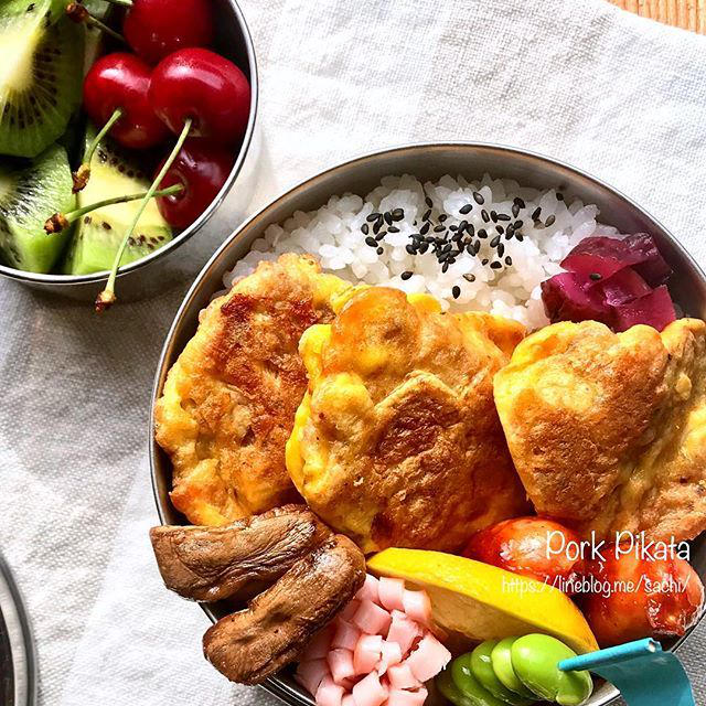 豚肉のピカタ弁当♡【#お弁当#のっけ弁】