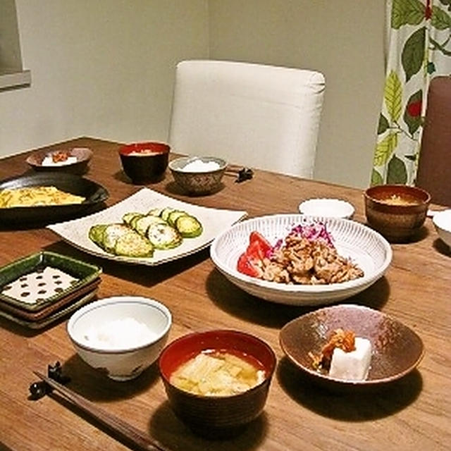 豚肉の生姜焼き、白茄子のステーキ