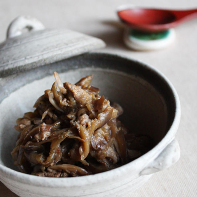 【常備菜】くたくた茄子と豚舞茸の梅佃煮