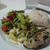 嫁さんの鶏胸肉グリルのバジルソース和えとアスパラとセロリのサラダ（Grilled Chicken with Basil and Italian parsley Sauce, and a Salad with Asparagus and Celery）