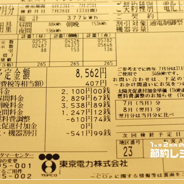 7月電気代、夏の電気代対策