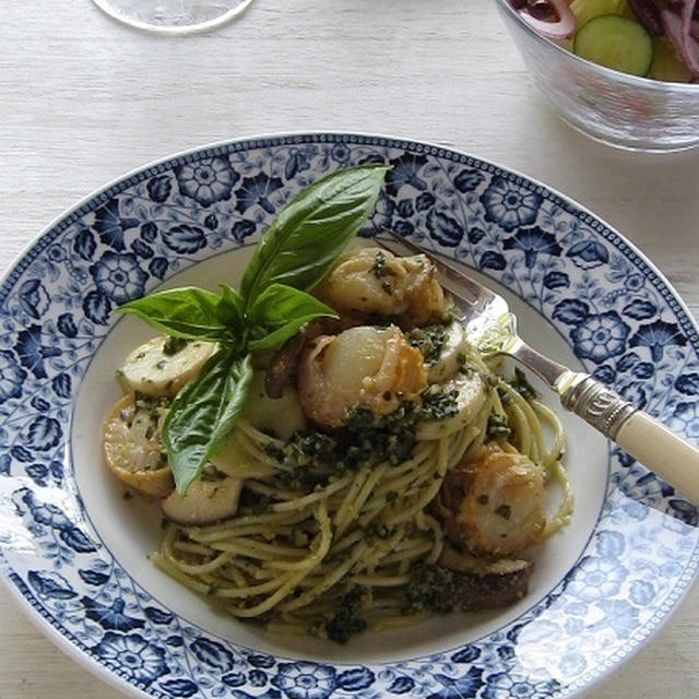 ベビーホタテとエリンギのジェノベーゼパスタ♪