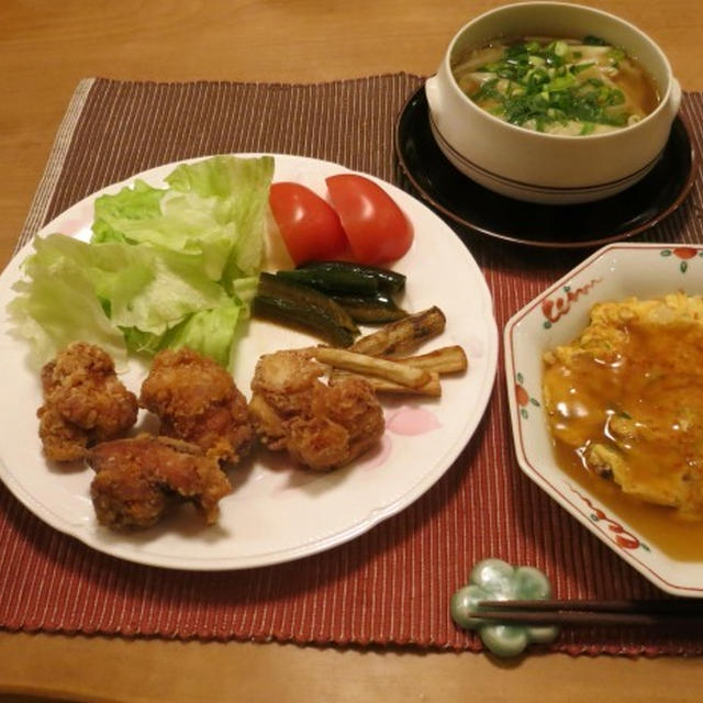 唐揚　食べ比べの晩ご飯　と　再び落ち葉の季節