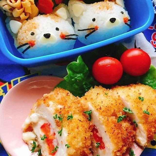 ささみのトマトチーズカツと猫おにぎり By みすずさん レシピブログ 料理ブログのレシピ満載