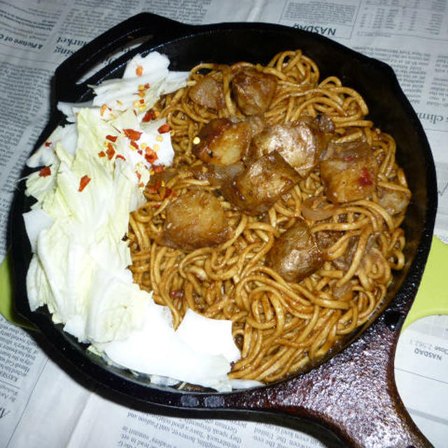 水漬けパスタでポテト焼きそば風･改