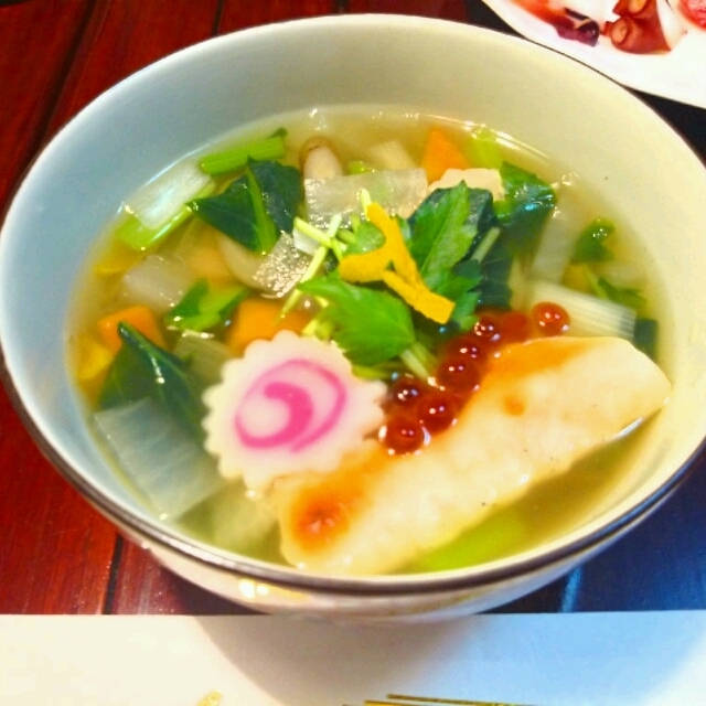 ■野菜たっぷり鶏出汁雑煮の朝ごはん