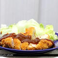 チキンカツ（デミソースかけ）＆「京都ラーメンVS和歌山ラーメン」カップ麺ですが（笑）