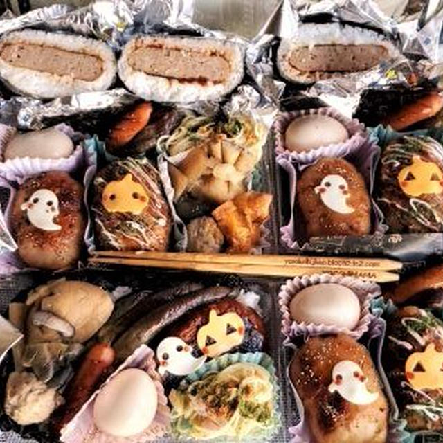 簡単デコでハロウィンおにぎり♪ハロウィン肉巻きおにぎり弁当♪